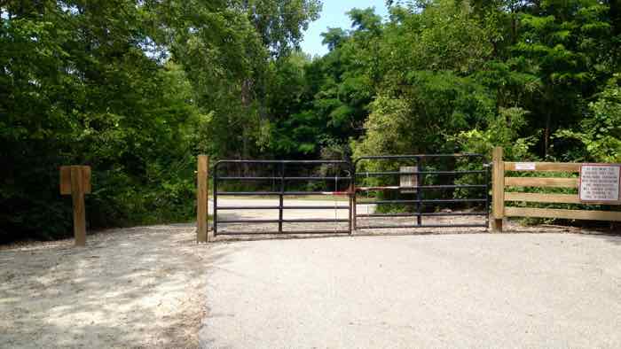 A gate at the end of the Heritage Rail Trail.