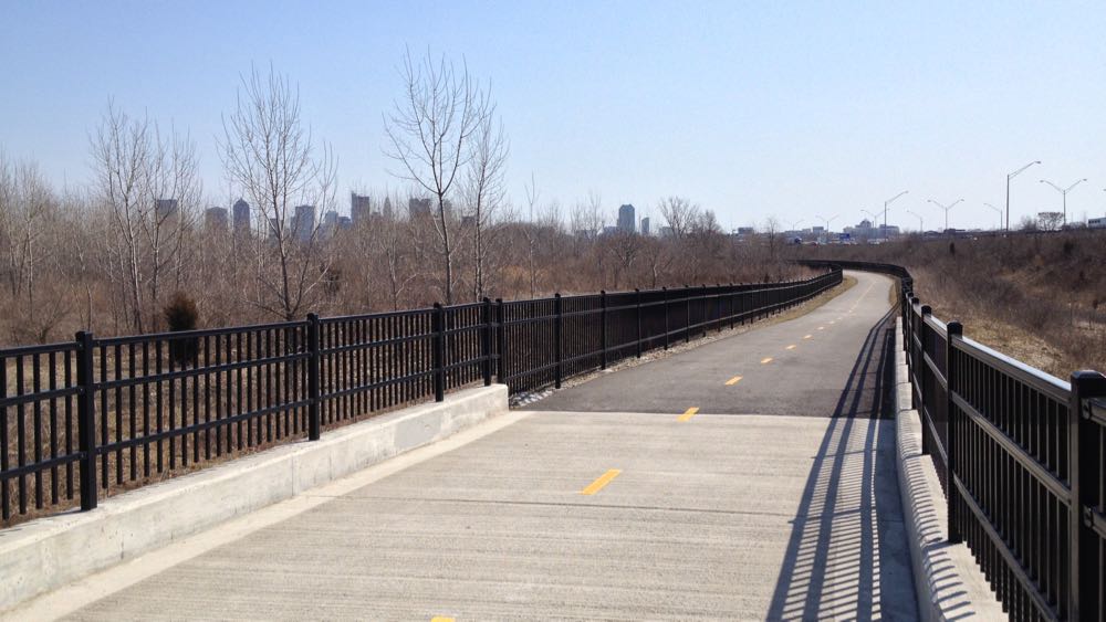 The Scioto Trail with a view of downtown Columbus in the background.